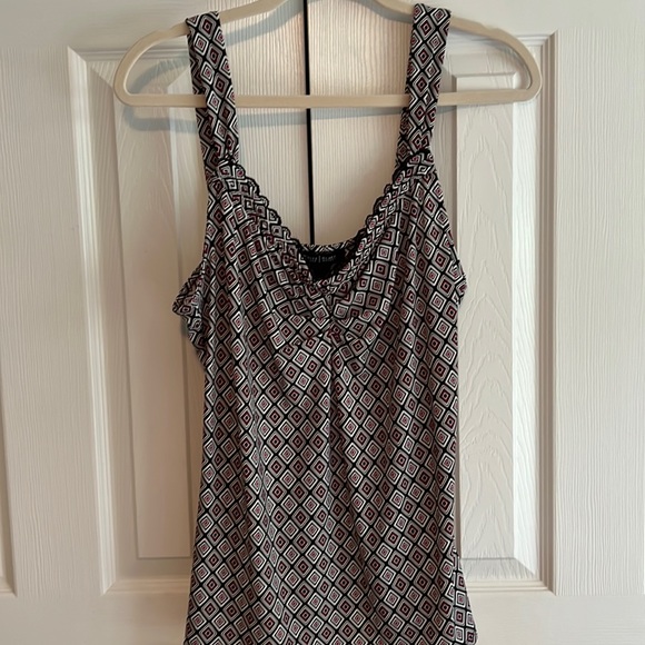 WHBM sleeveless tank. Black, white, hot pink with black lace at neckline - Picture 1 of 6